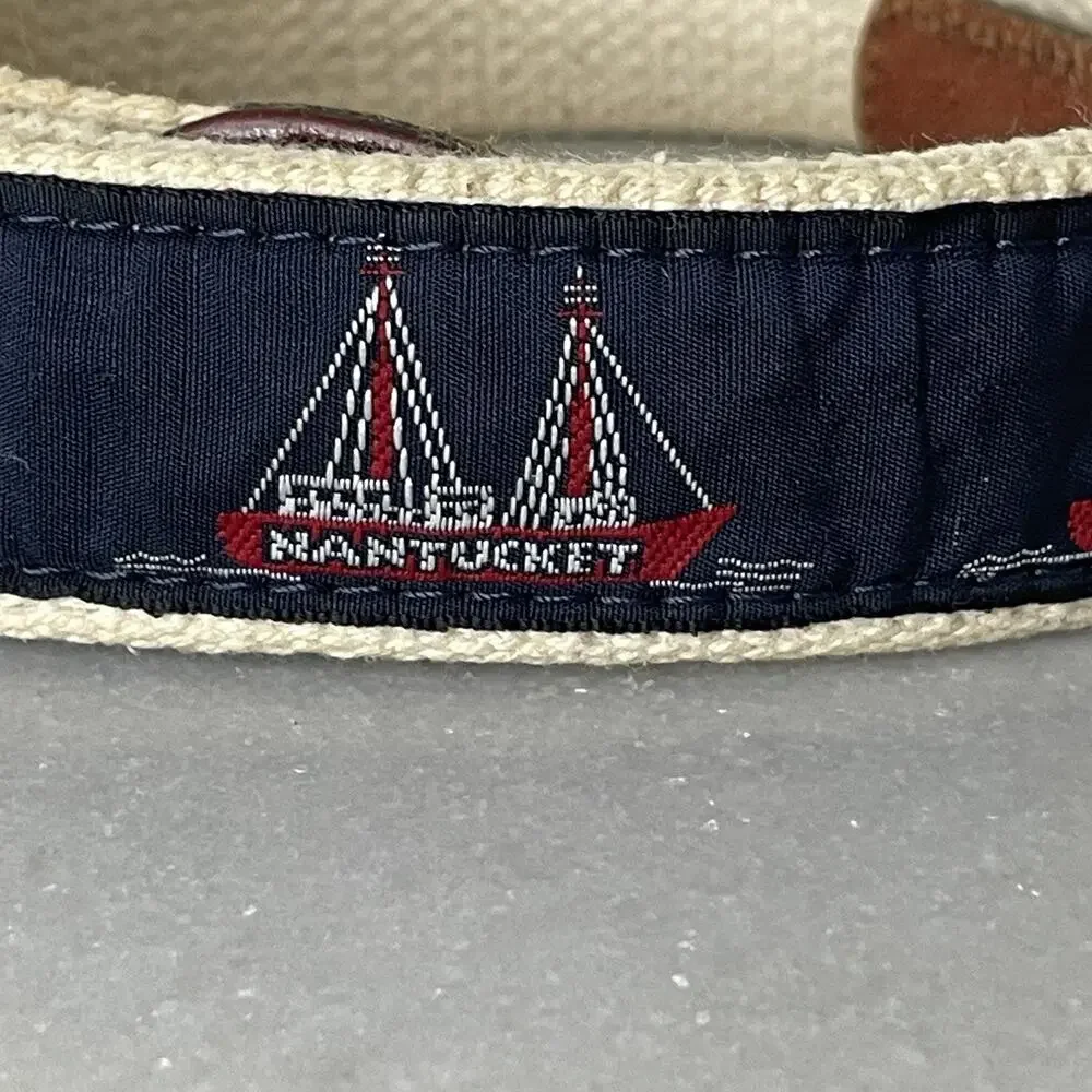 Vintage NANTUCKET Sailboat Belt Brass Buckle Sz 42 Preppy Old Money Caps Cod